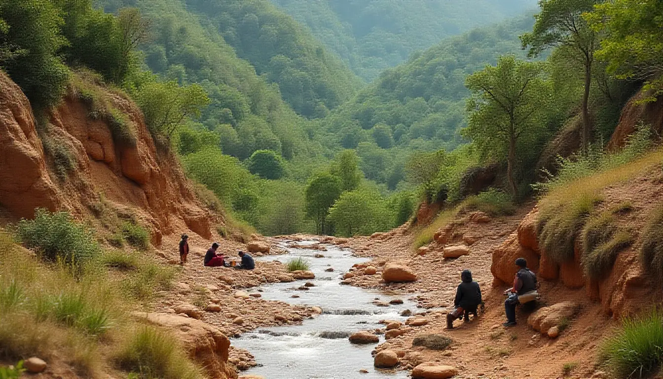 Marakwet locals near traditional irrigation channels on the escarpment.