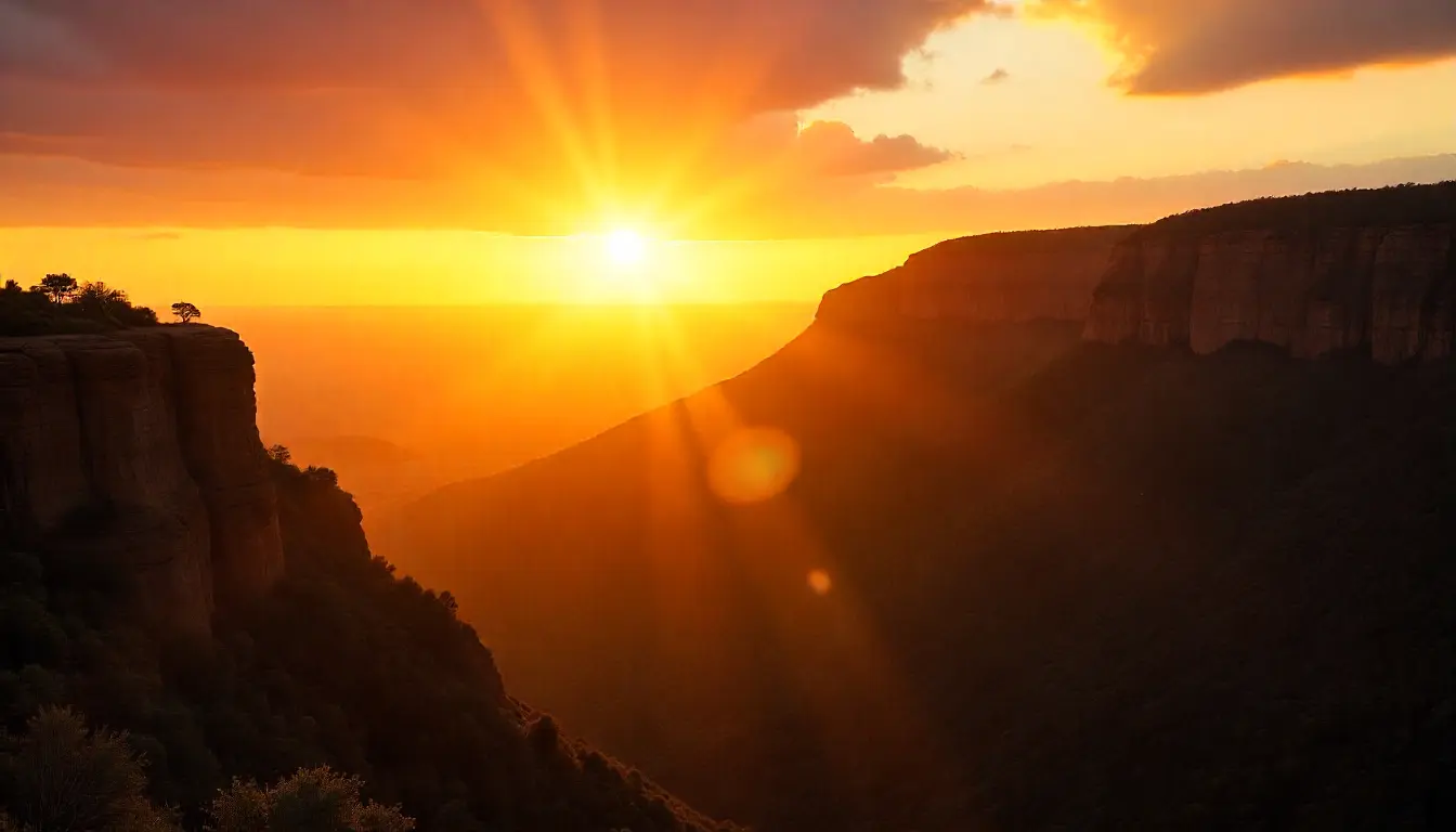 Golden sunset casting warm light across the Marakwet Escarpment cliffs.