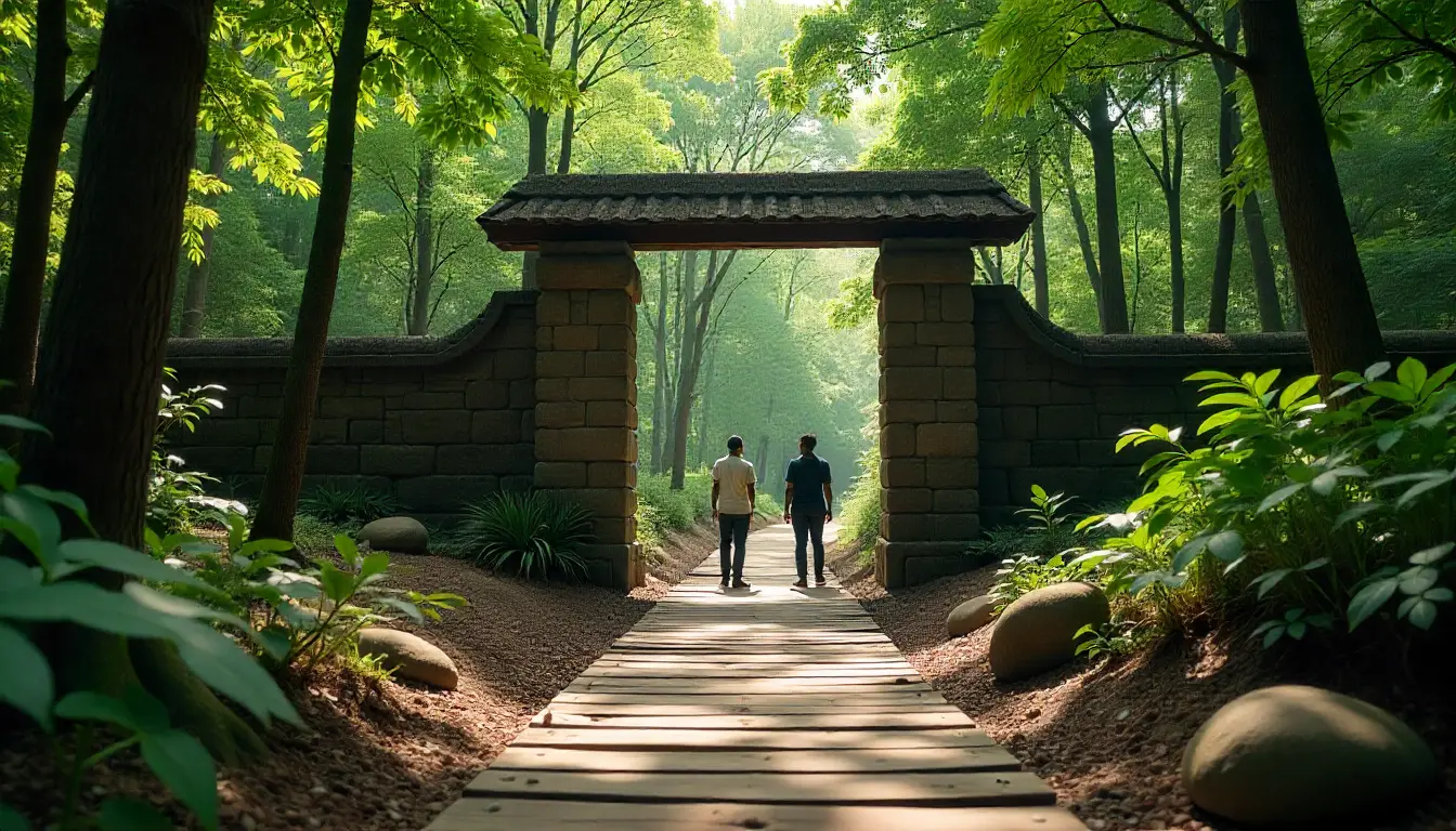 Entrance to a Mijikenda Kaya forest with a guide explaining its heritage