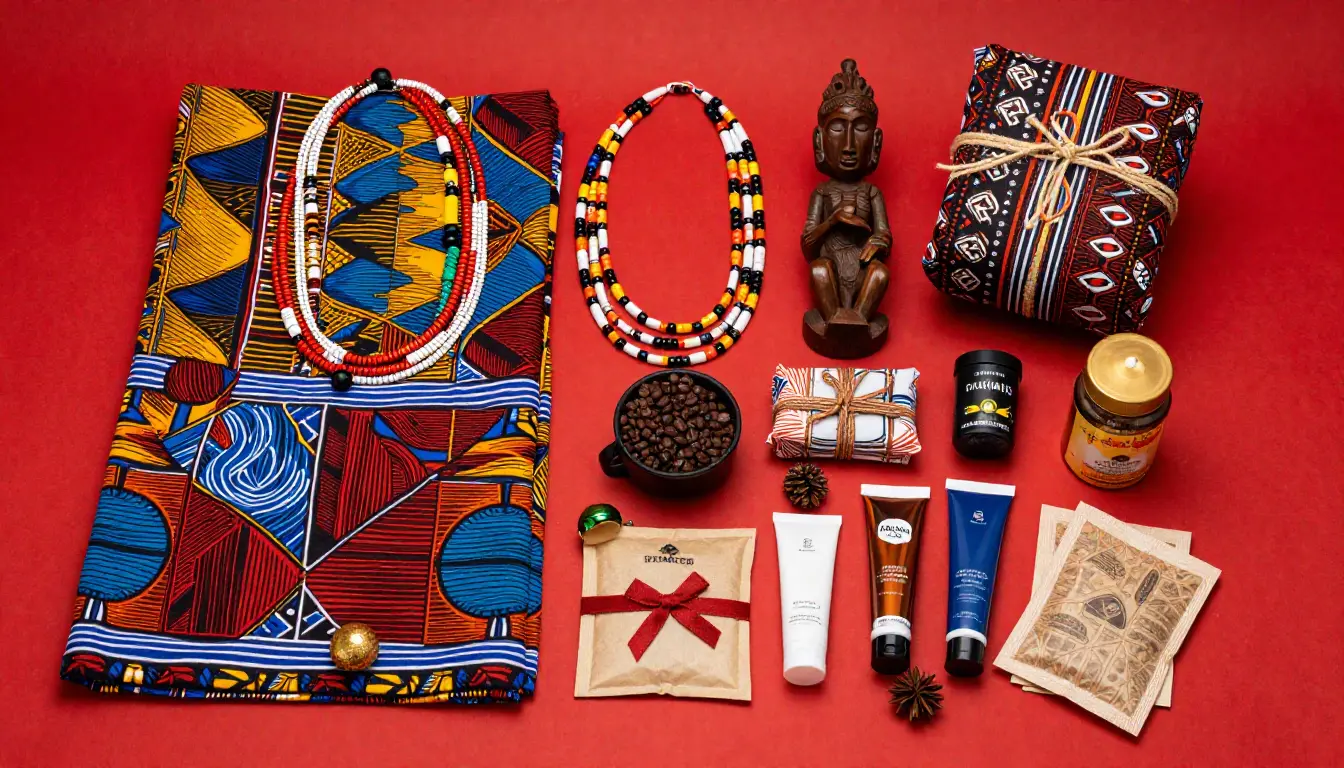 Kenyan handmade Christmas gifts including jewelry, kikoys, coffee, tea, and wooden crafts