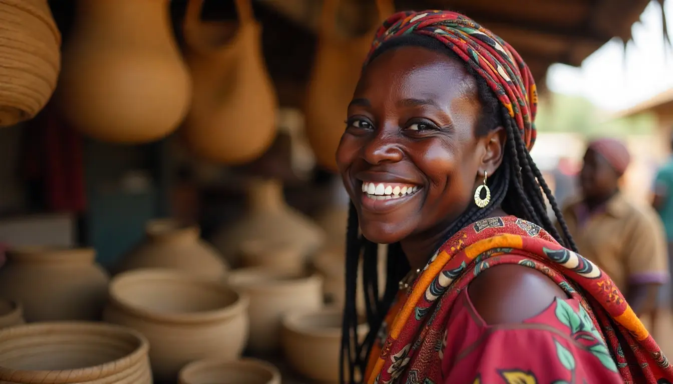 Kenyan artisan selling handmade crafts at a local Christmas market
