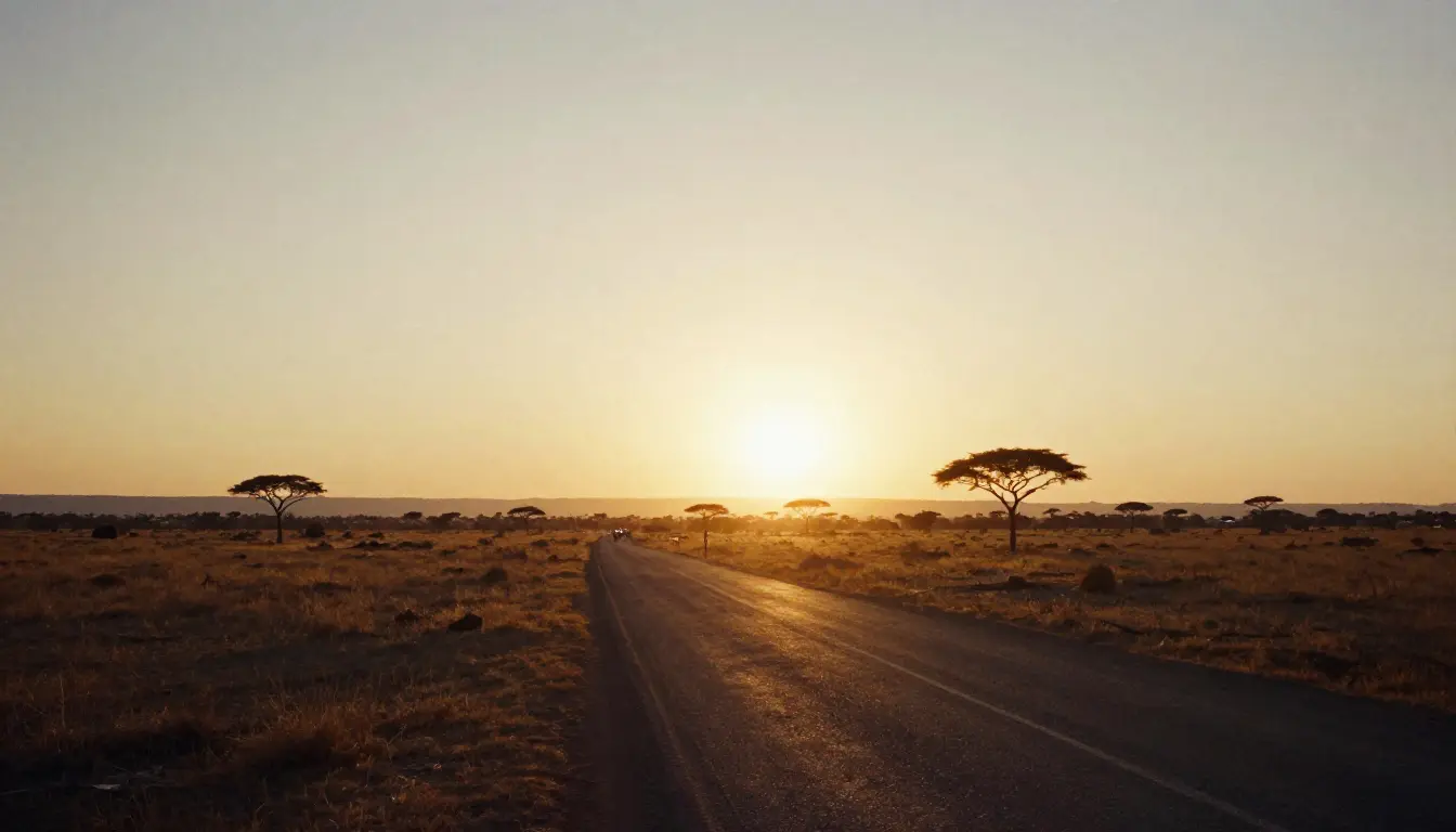 Golden sunset in Kenya reflecting over land and sky, representing gratitude and progress